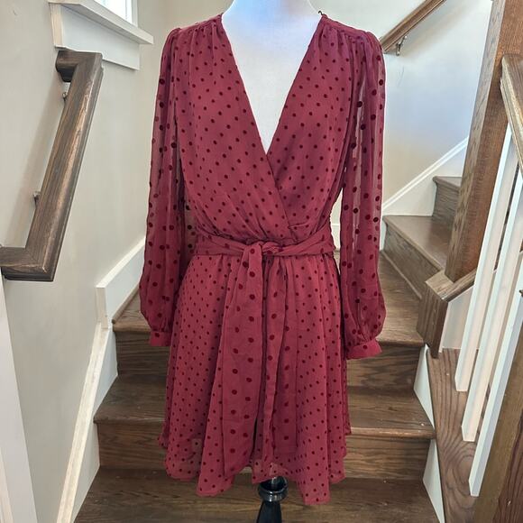 Zara Maroon Polka Dotted Mesh Mini Dress SZ Small NWT - Picture 3 of 11